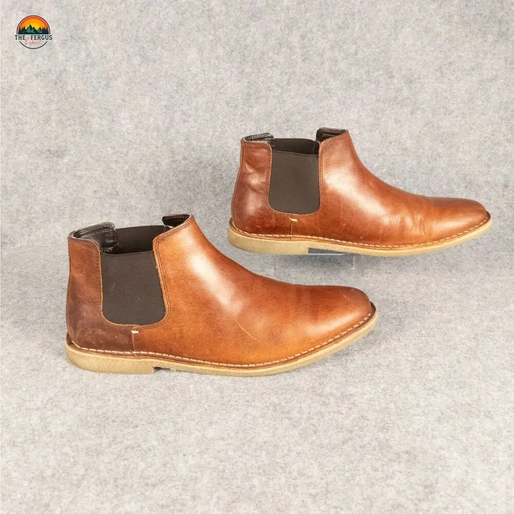 Kenneth Cole Reaction Chelsea Boots Brown Leather Pull-On Classic Men's Size 10